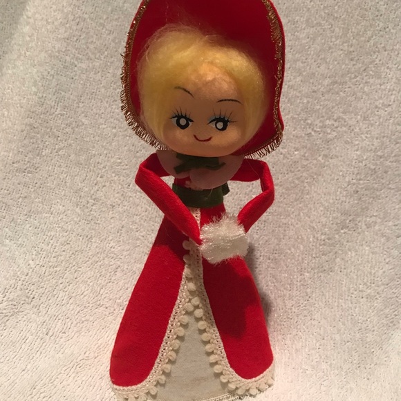 Vintage Rene D Lyon Christmas Caroler Tree Topper Red Felt - Picture 1 of 7